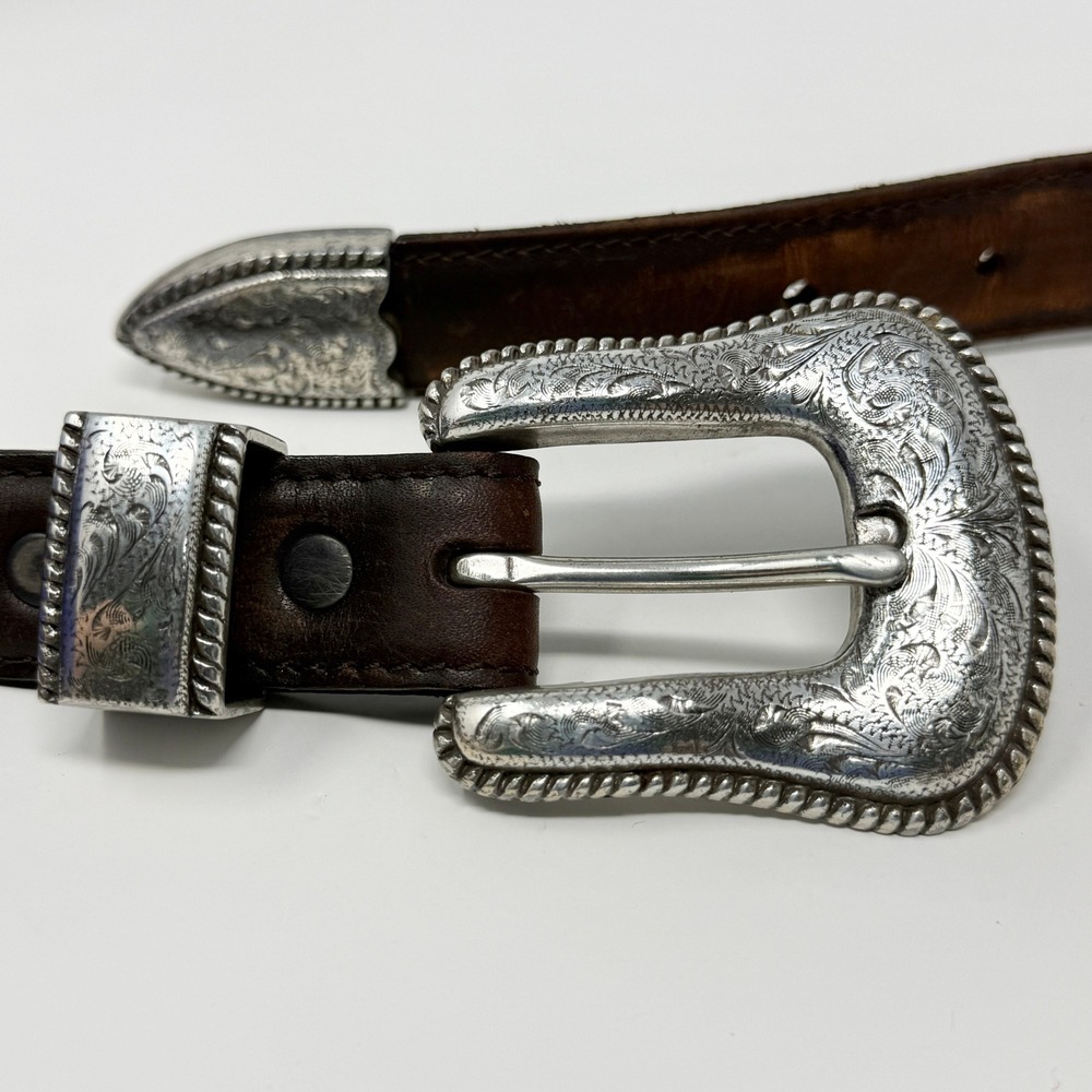 Vintage Resistol Genuine Leather Western Belt Size 42 Silver Buckle